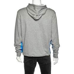 Valentino Grey & Blue Paneled Cotton Knit Hoodie M
