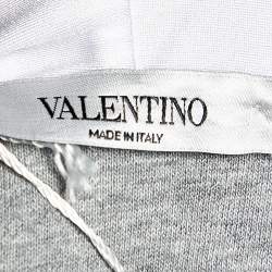 Valentino Grey & Blue Paneled Cotton Knit Hoodie M