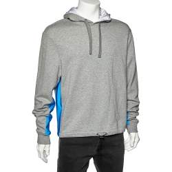 Valentino Grey & Blue Paneled Cotton Knit Hoodie M
