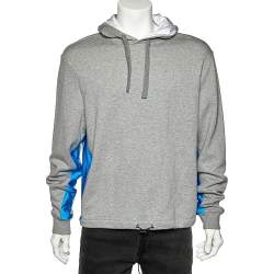 Valentino Grey & Blue Paneled Cotton Knit Hoodie M