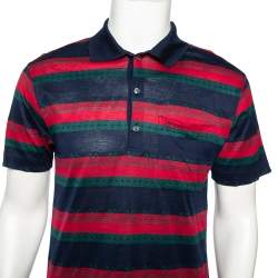 Pre Owned Valentino Chemise Vintage Multicolored Striped Cotton Pique Polo T-Shirt M
