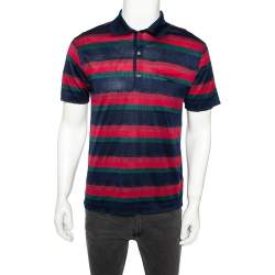 Pre Owned Valentino Chemise Vintage Multicolored Striped Cotton Pique Polo T-Shirt M