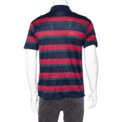Pre Owned Valentino Chemise Vintage Multicolored Striped Cotton Pique Polo T-Shirt M