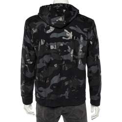 Valentino Black Camouflage Print Cotton Zip Up Hooded Sweatshirt L