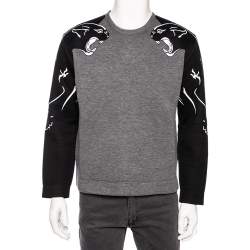 Valentino Grey Neoprene Black Panther Detail Sweatshirt M