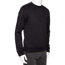 Valentino Black Knit Leather Detail Button Sleeve Sweatshirt M