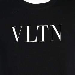 Pre Owned Valentino Black VLTN Printed Cotton Crewneck T-Shirt XS
