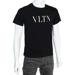 Pre Owned Valentino Black VLTN Printed Cotton Crewneck T-Shirt XS