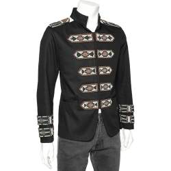 Pre Owned Valentino Black Embellished Cotton Military Jacket L
