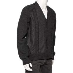 Valentino Grey Fleece Wool Knitted Button Front Cardigan XXL
