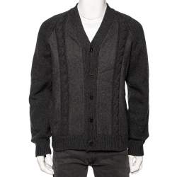 Valentino Grey Fleece Wool Knitted Button Front Cardigan XXL