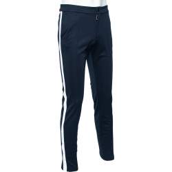 Valentino Navy Blue Jersey Contrast Strip Detail Button Hem Pants S
