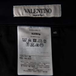 Valentino Navy Blue Jersey Contrast Strip Detail Button Hem Pants S
