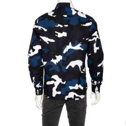 Valentino Blue Camouflage Printed Cotton Button Front Shirt M