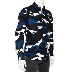 Valentino Blue Camouflage Printed Cotton Button Front Shirt M