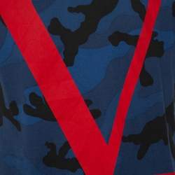 Pre Owned Valentino Blue Camouflage VLogo Printed Cotton Short Sleeve T-Shirt L