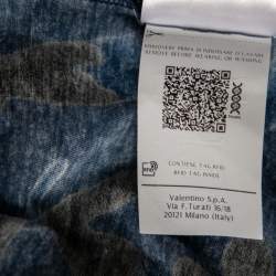 Pre Owned Valentino Blue Camouflage VLogo Printed Cotton Short Sleeve T-Shirt L