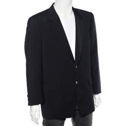 مملوكة مسبقًا Valentino Uomo Navy Blue Wool Button Front Blazer XL