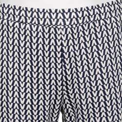 Valentino Navy Blue & Cream Optical V Printed Jersey Trousers L