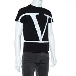 Valentino Black VLogo Printed Cotton Knit Crewneck T-Shirt S
