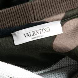 Pre Owned Valentino Green Camo Print Beaded Logo Applique Sweatshirt S