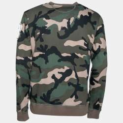 Pre Owned Valentino Green Camo Print Beaded Logo Applique Sweatshirt S