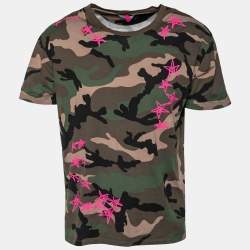Valentino Green Camouflage and Star Printed Cotton Crew Neck T-Shirt XL
