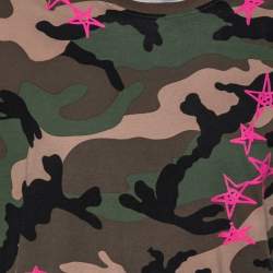 Valentino Green Camouflage and Star Printed Cotton Crew Neck T-Shirt XL