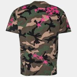 Valentino Green Camouflage and Star Printed Cotton Crew Neck T-Shirt XL