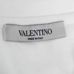 Pre Owned Valentino White Astronaut Printed Cotton Crew Neck T-Shirt S