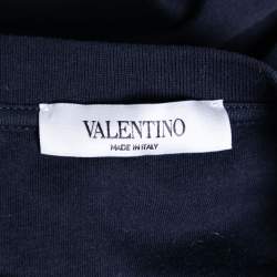 Pre Owned Valentino Navy Blue VLTN Printed Cotton Crewneck T-Shirt S