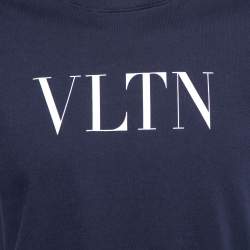Pre Owned Valentino Navy Blue VLTN Printed Cotton Crewneck T-Shirt S