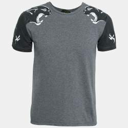 Valentino Grey Cotton Jersey Panther Souvenir T- Shirt S
