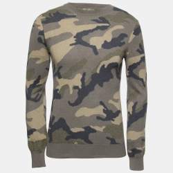 Valentino Green Camouflage Printed Cashmere Crew Neck Long Sleeve Sweater S