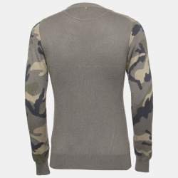 Valentino Green Camouflage Printed Cashmere Crew Neck Long Sleeve Sweater S