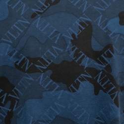 Pre Owned Valentino Blue Logo Camouflage Print Cotton T-Shirt M