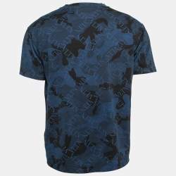 Pre Owned Valentino Blue Logo Camouflage Print Cotton T-Shirt M