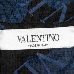Pre Owned Valentino Blue Logo Camouflage Print Cotton T-Shirt M