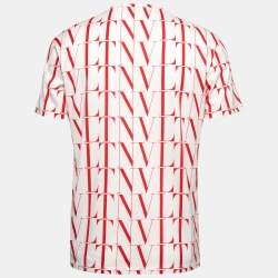 Pre Owned Valentino White & Red Logo Printed Cotton Short Sleeve T-Shirt L