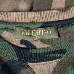 Valentino Green Camouflage Print Terry Cotton Sweatshirt M