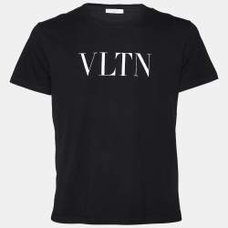 Pre Owned Valentino Black VLTN Printed Cotton Knit Crewneck T-Shirt M