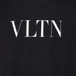 Pre Owned Valentino Black VLTN Printed Cotton Knit Crewneck T-Shirt M