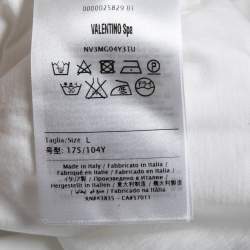 Pre Owned Valentino White Cotton Studded Crewneck T-Shirt L