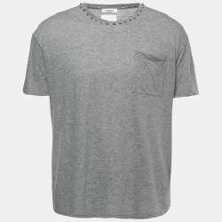 Valentino Grey Cotton Rockstud Detail Crewneck T-Shirt XL