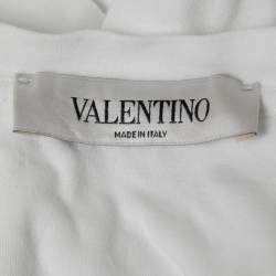 Pre Owned Valentino White Cotton Logo Print Crew Neck Half Sleeve T-Shirt S