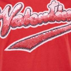 Pre Owned Valentino Red Signature Logo Embellished Cotton Knit T-Shirt S