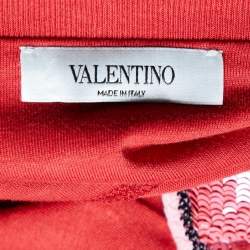 Pre Owned Valentino Red Signature Logo Embellished Cotton Knit T-Shirt S