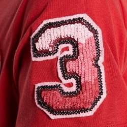 Pre Owned Valentino Red Signature Logo Embellished Cotton Knit T-Shirt S