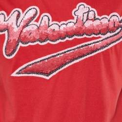 Pre Owned Valentino Red Signature Logo Embellished Cotton Knit T-Shirt S