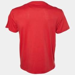 Pre Owned Valentino Red Signature Logo Embellished Cotton Knit T-Shirt S
